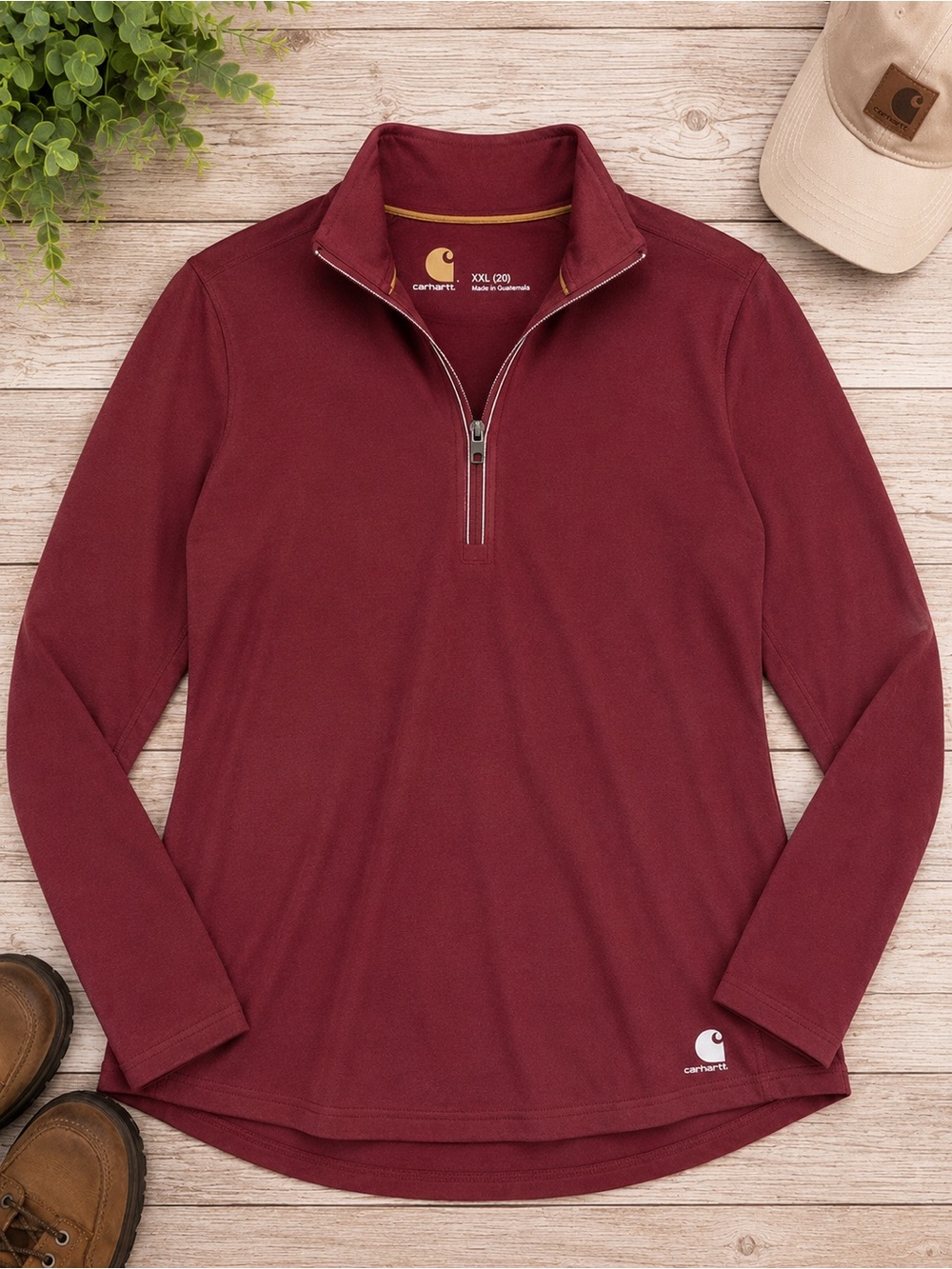 Carhartt Women’s XXL Maroon Quarter Zip Performance Pullover Long Sleeve